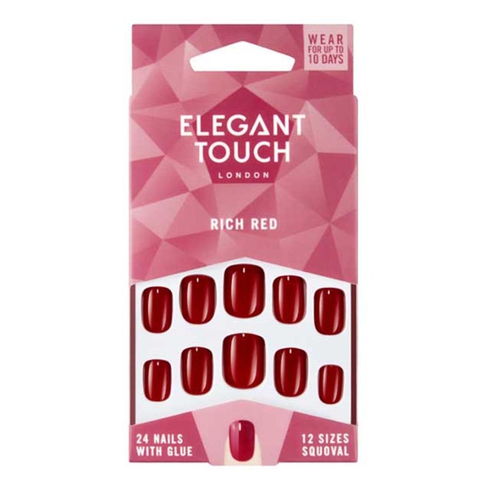 Elegant Touch Rich Red Colour Nails, 24 Pieces