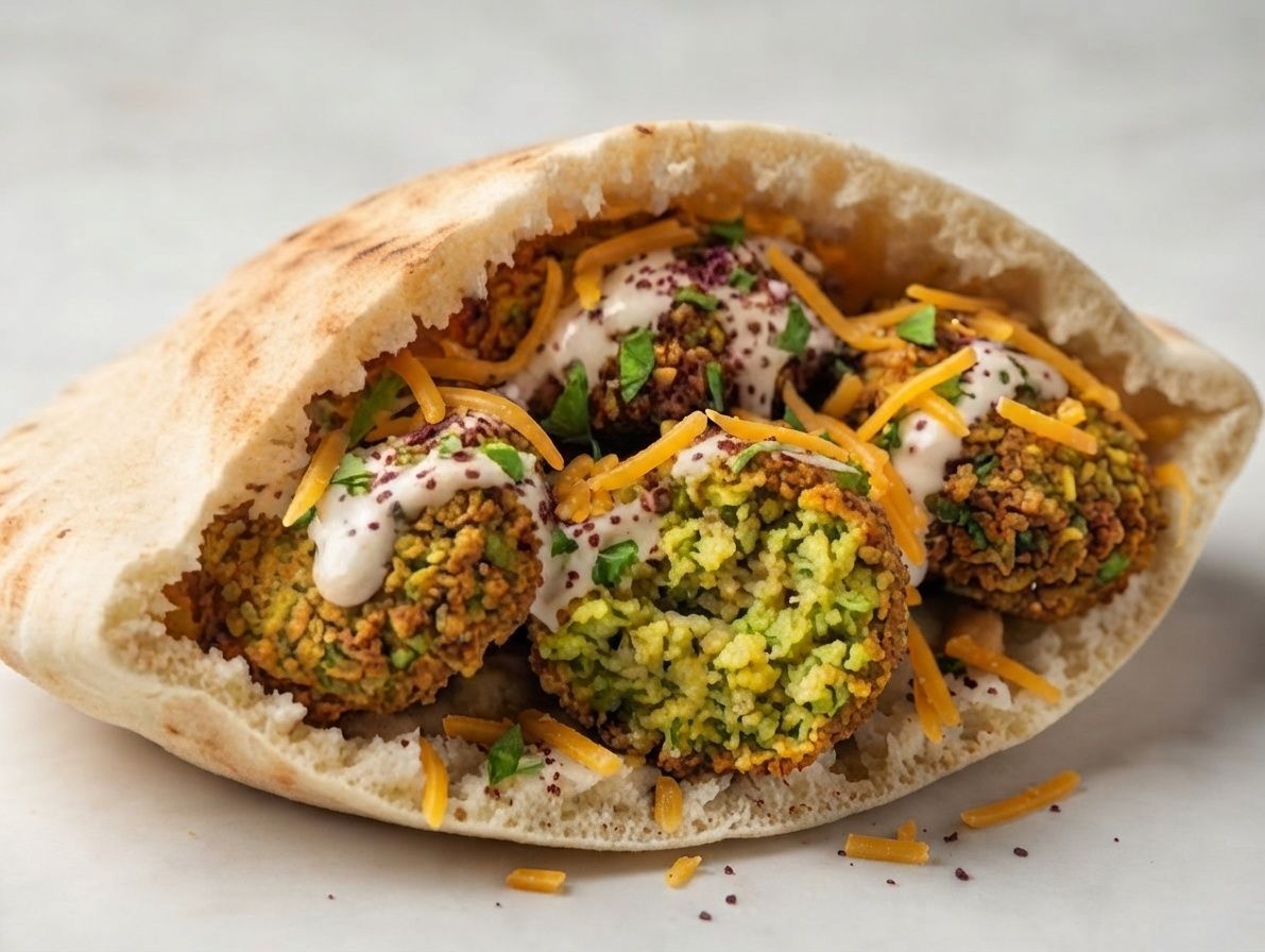 Falafel sandwich with cheddar cheese