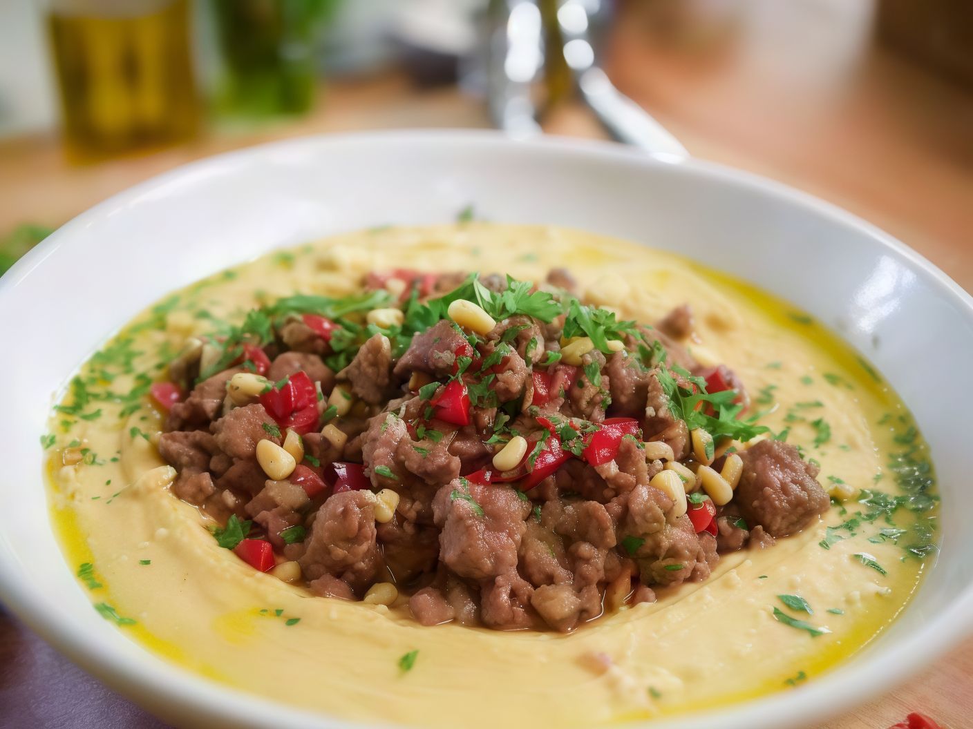 Hummus With Soft Meat Dish