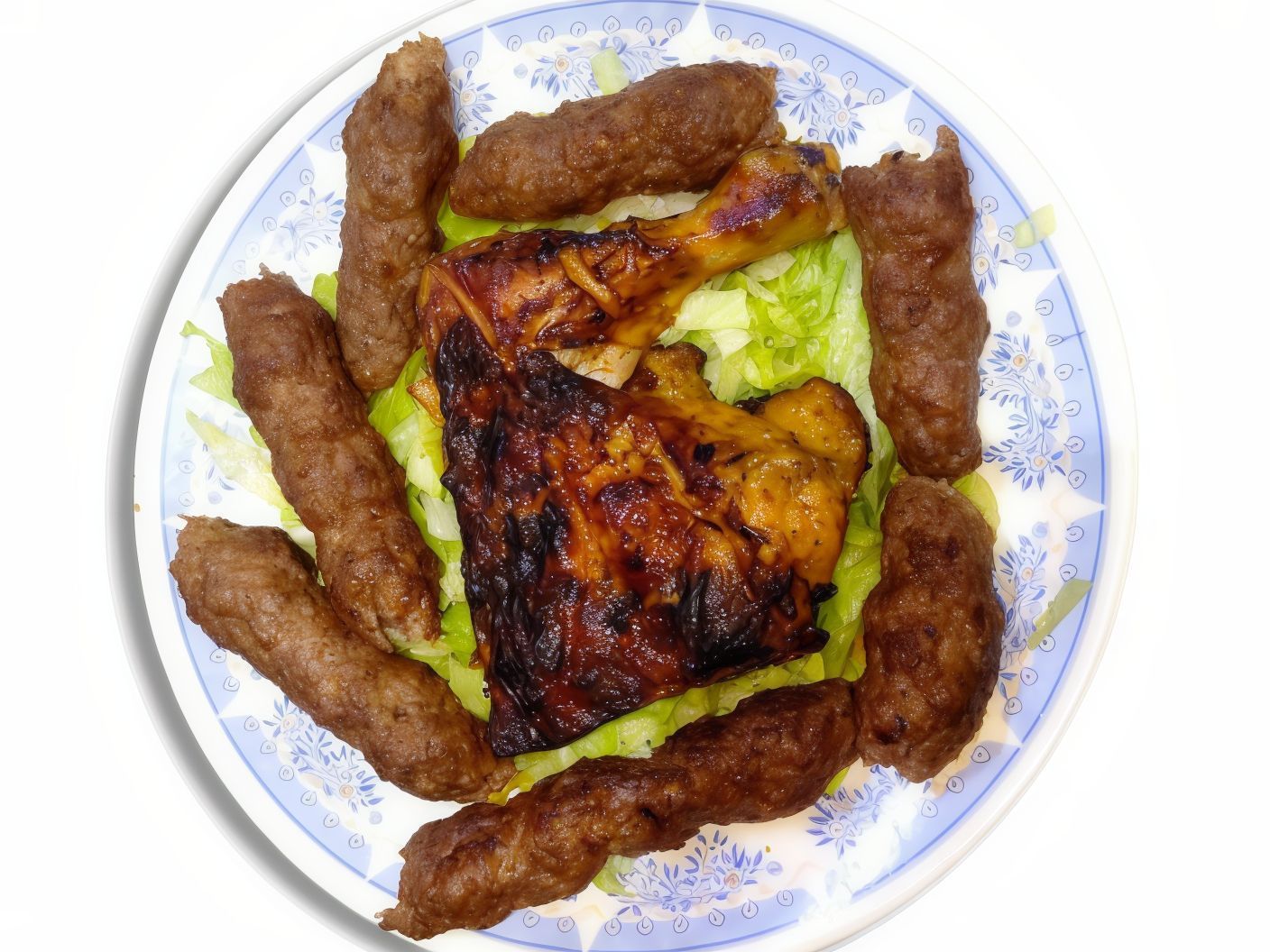 Quarter kilo kofta and quarter chicken meal with bread and salad
