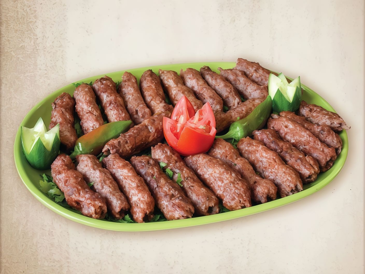 Kilo kofta meal with bread and salad.