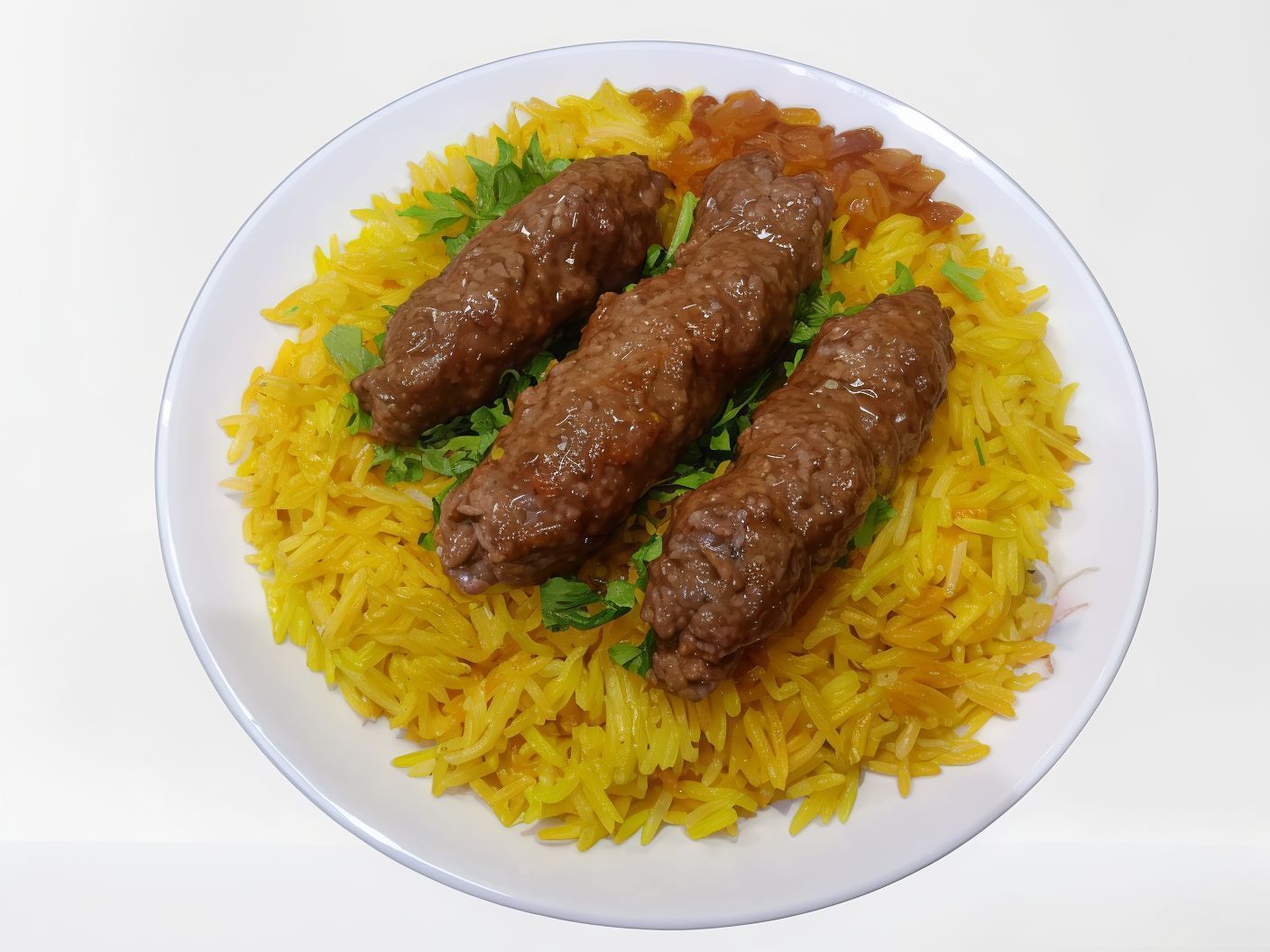 3 Kofta pieces with rice