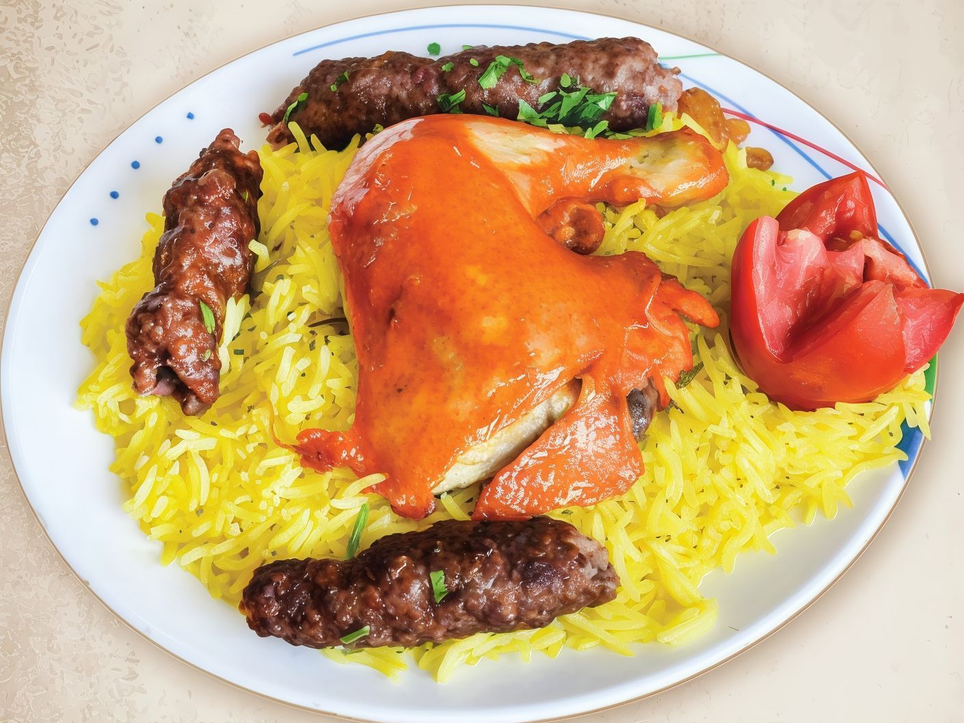3 Kofta Pieces, Quarter Mandi Chicken Thigh and Rice