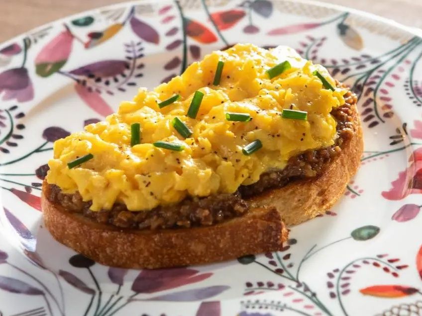 Scrambled Eggs on Brown Toast