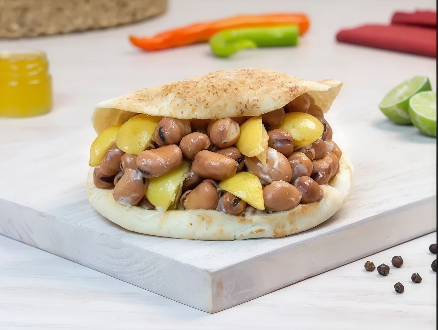 Foul With Pickled Lemons With Safflower Sauce Sandwich