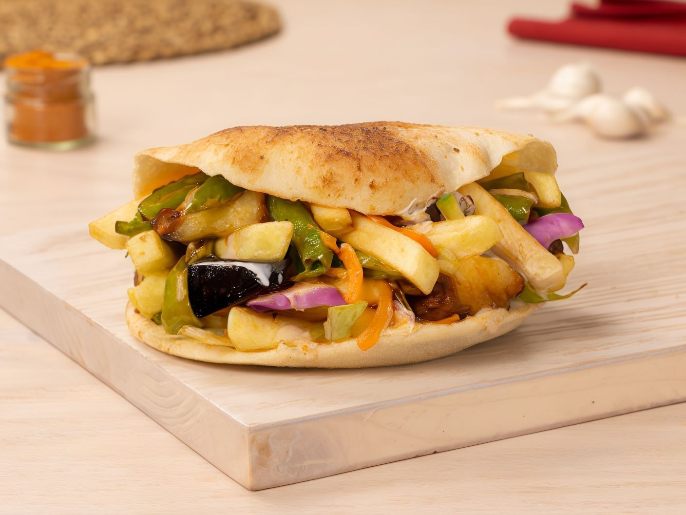 French Fries With Eggplant Sandwich