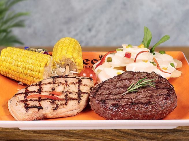 Grilled Beef Burger And Country Chicken
