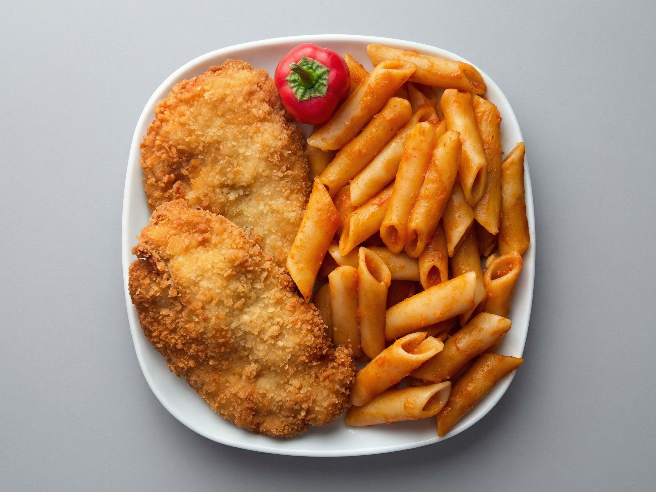 Meal 2 pieces of chicken with Rusk with pasta in red sauce