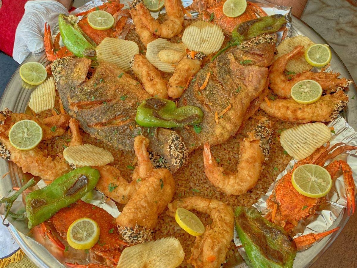2 Tilapia fish with shrimp and Squid