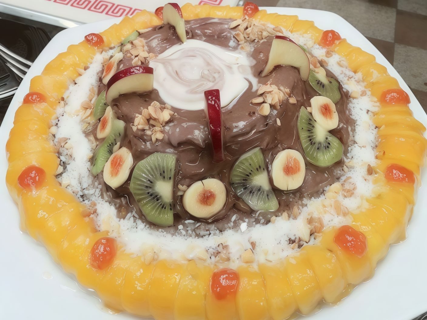 Apple Fruit Pie With Custard And Banana