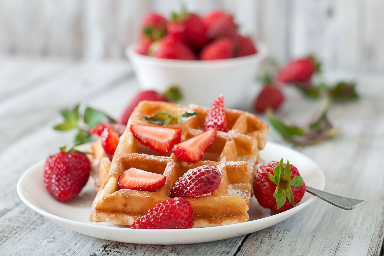 Belgian Waffle with Honey and Fruits