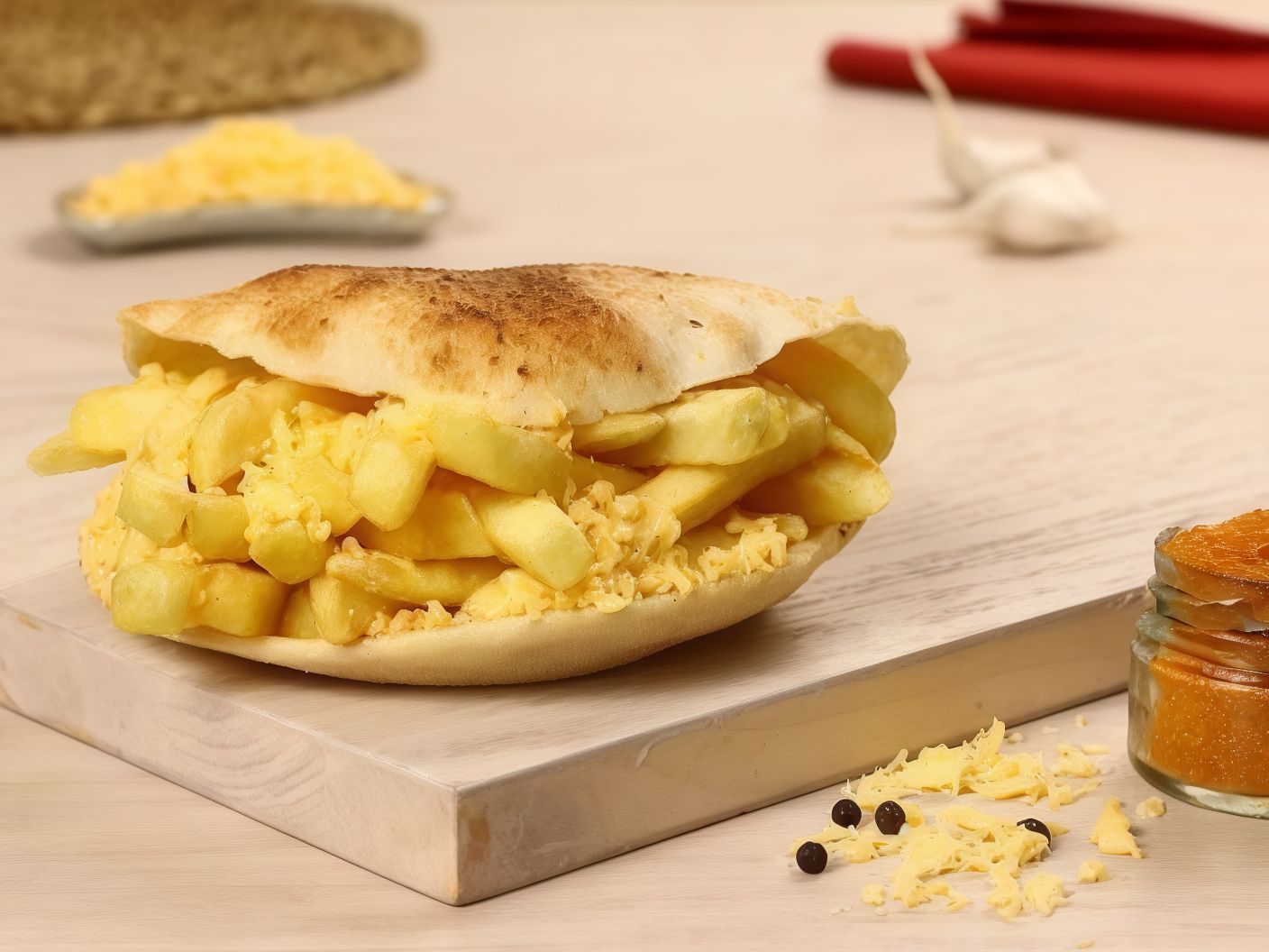 French fries sandwich with cheddar cheese