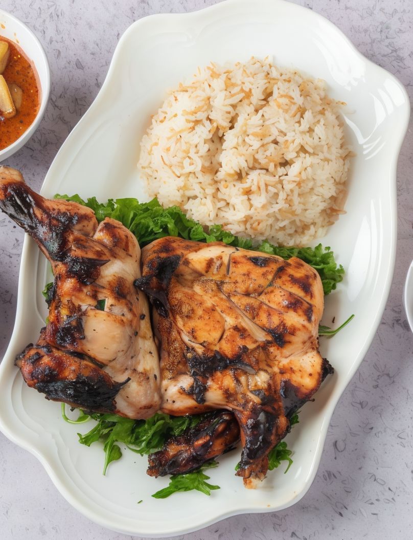 Half chicken on charcoal with rice
