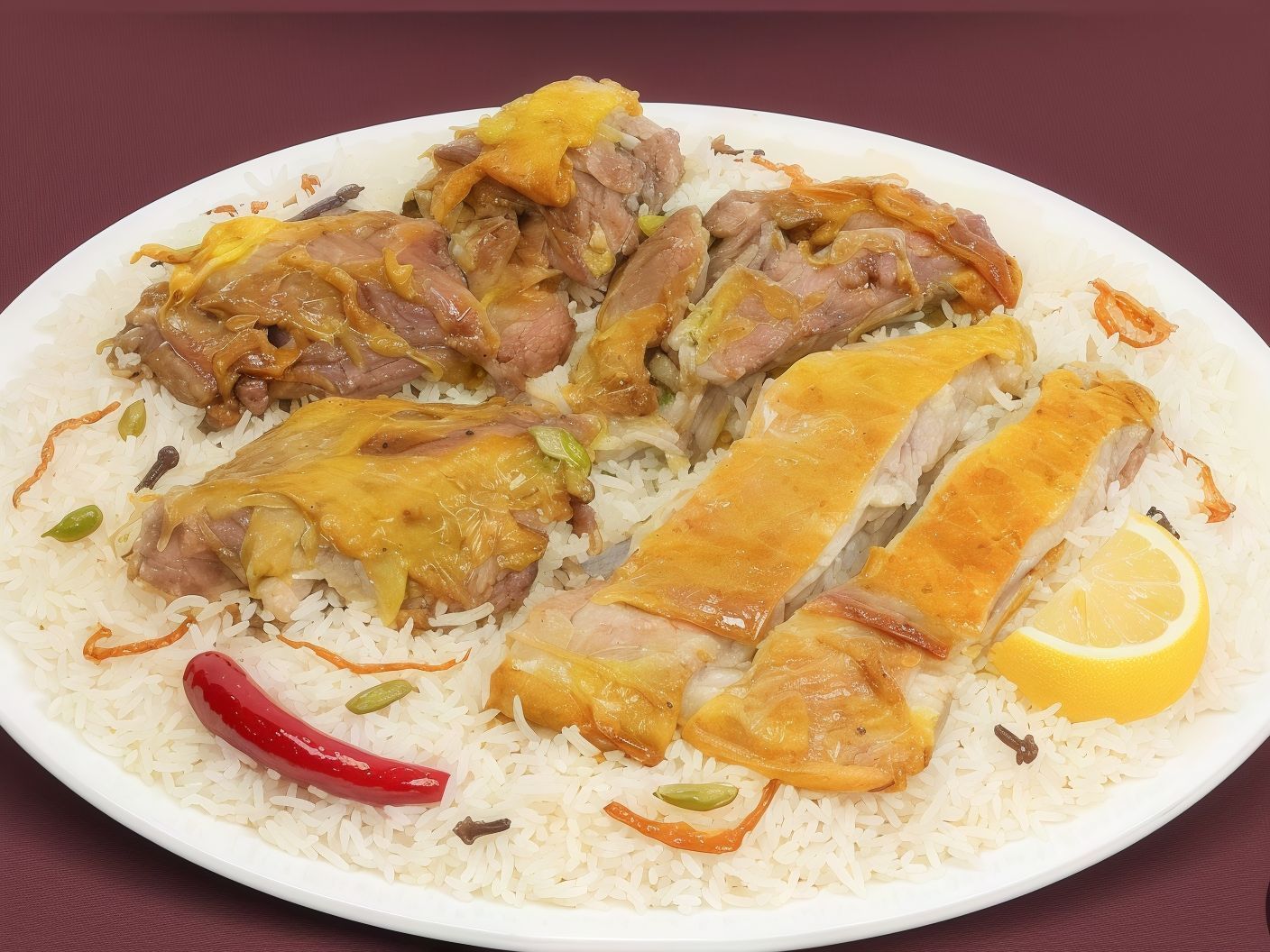 One Eighth Mandi Lamb Pieces Of Meat, Rice And Sahawy