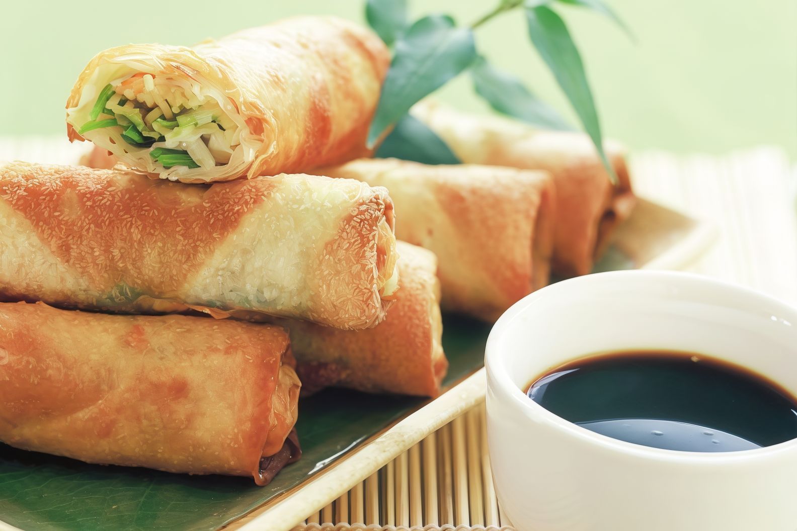Vegetable Spring Rolls With Soy Sauce.