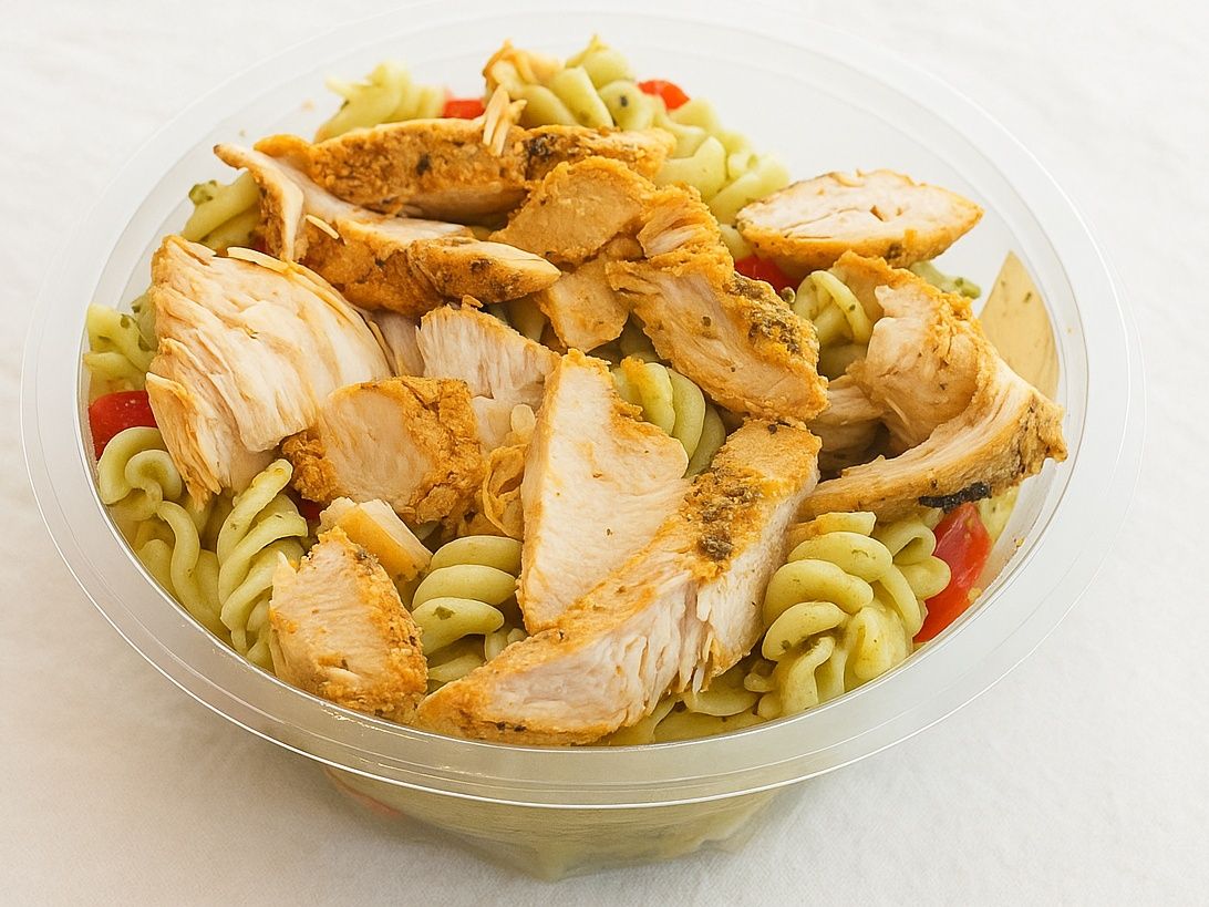 Chicken pasta salad with pesto sauce