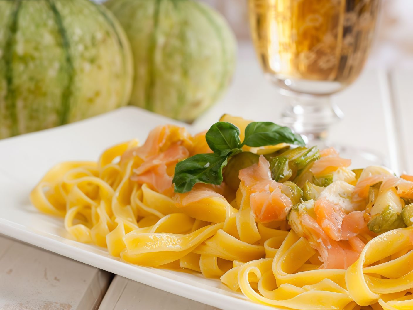 Fettuccine pasta with salmon