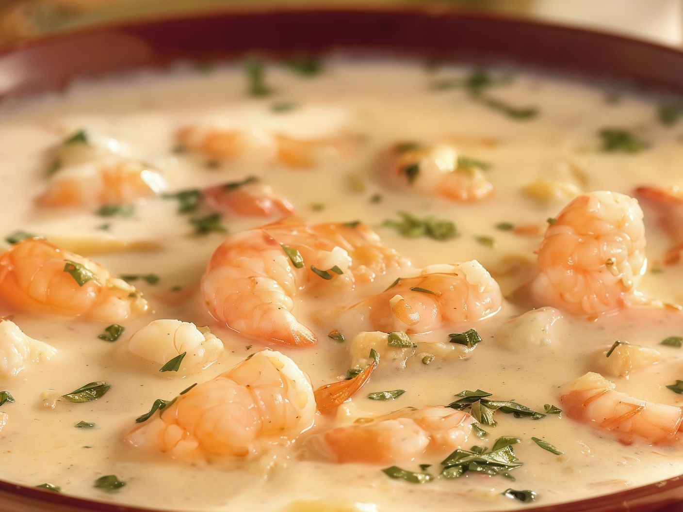 Shrimp Tagine with White Sauce and Mozzarella Cheese