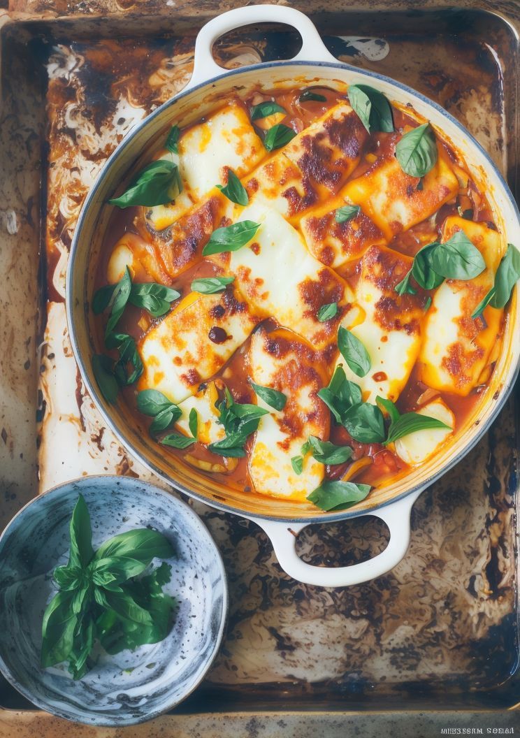 Oven-baked Halloumi with basil