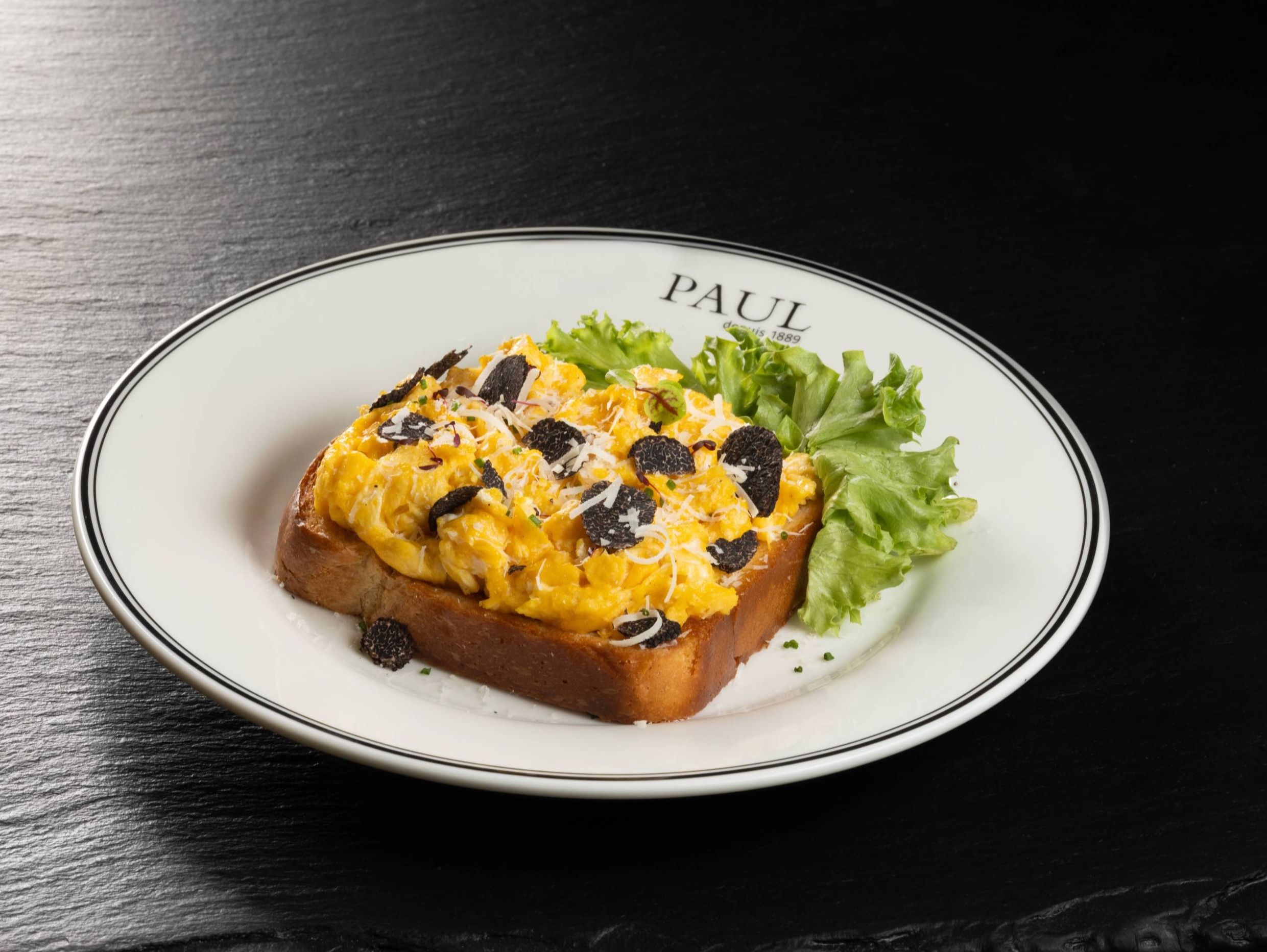 Truffle Scrambled Eggs on Toast Bread.