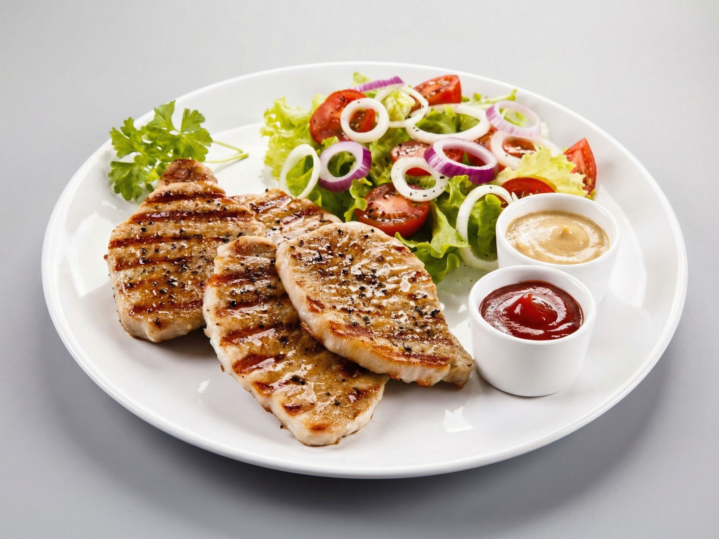 Grilled chicken breasts meal