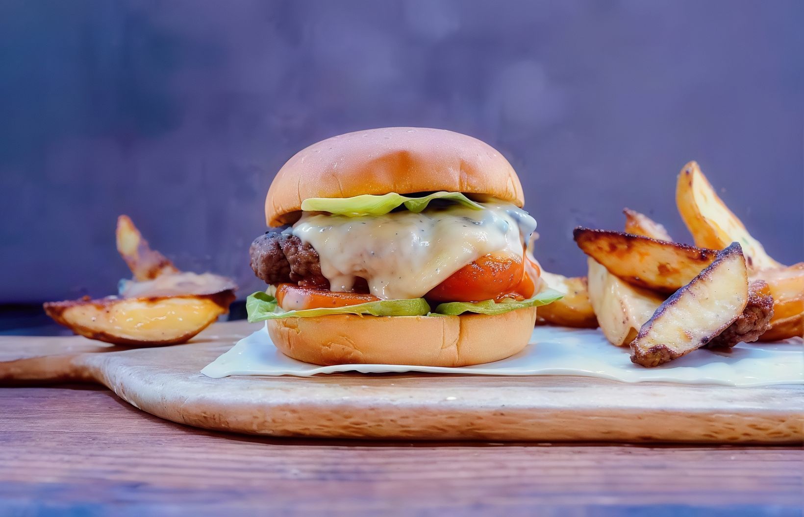 Beef Burger with Fries and Cheese