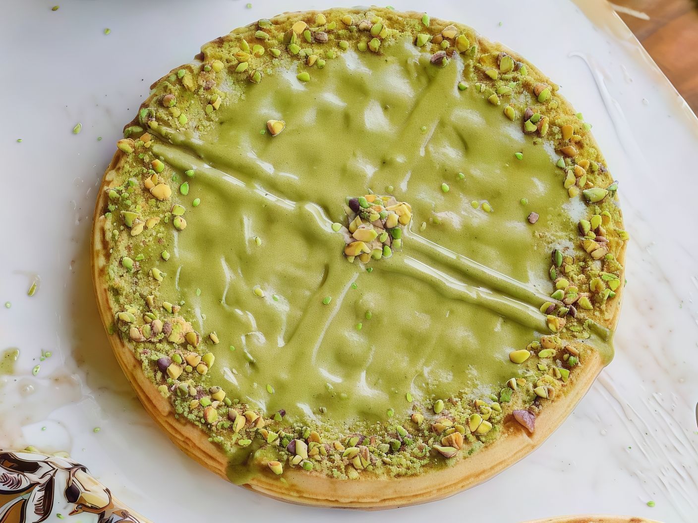 Waffles with pistachio sauce