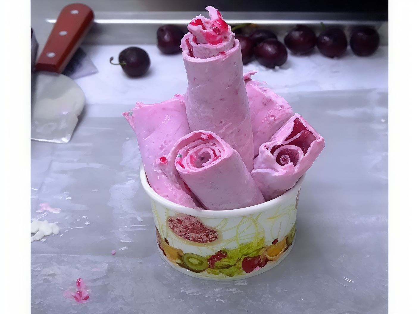 Cherry Ice Cream Roll