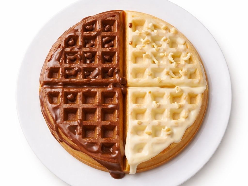 Waffle half white chocolate and half Nutella