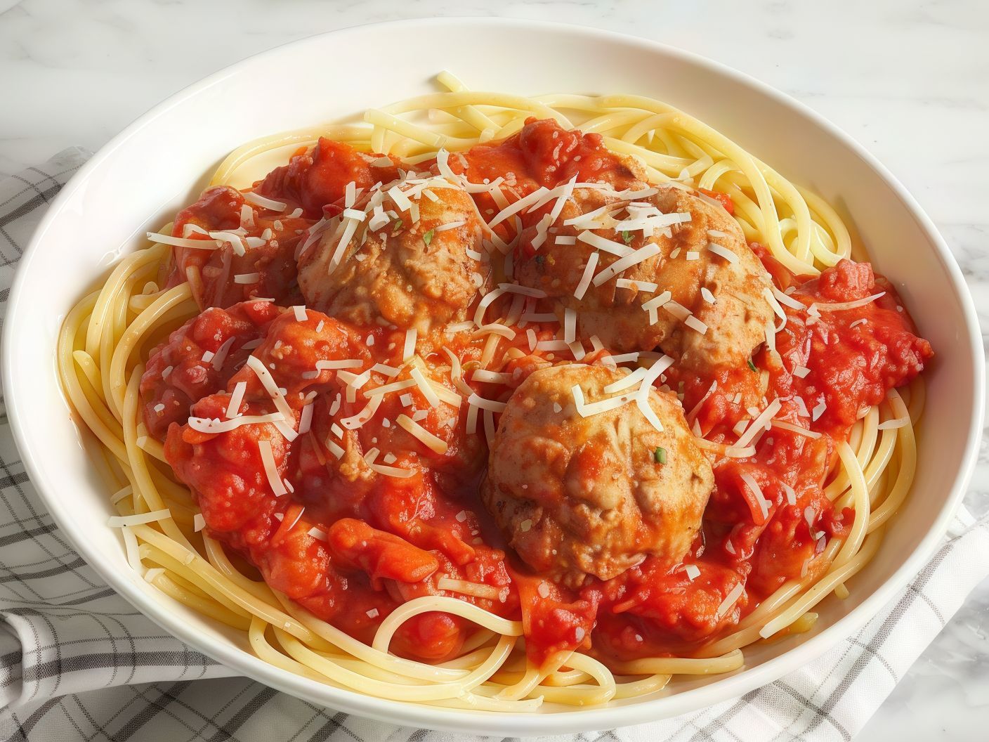 Spaghetti Al Sugo Rosso Con Strisce Di Pollo