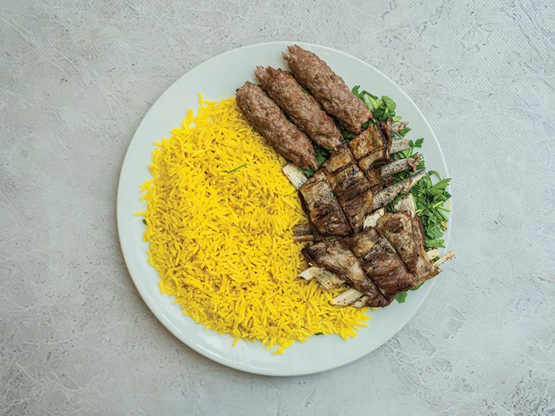 Grilled ribs and kofta on charcoal