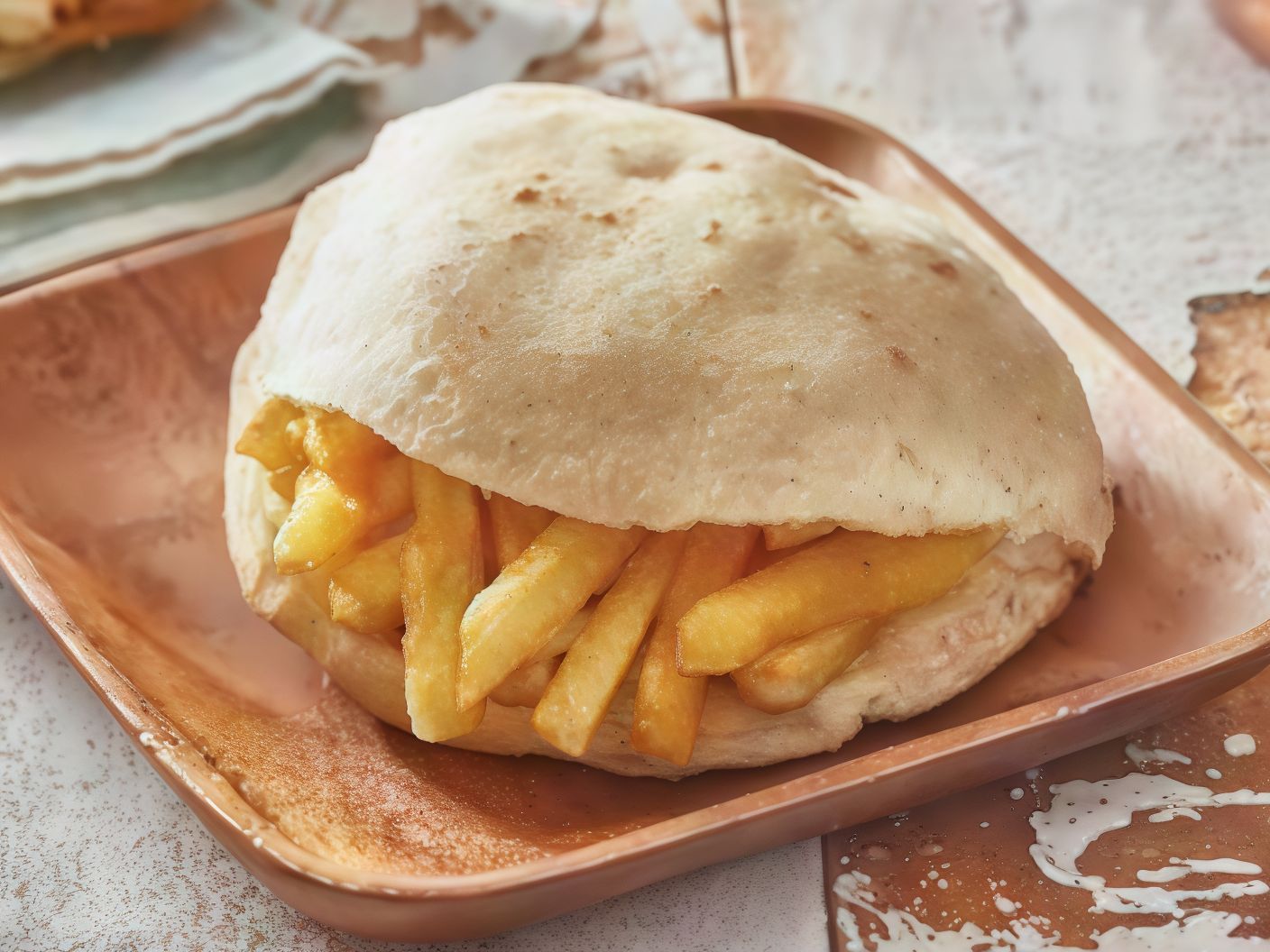 Fries sandwich with cheese salad
