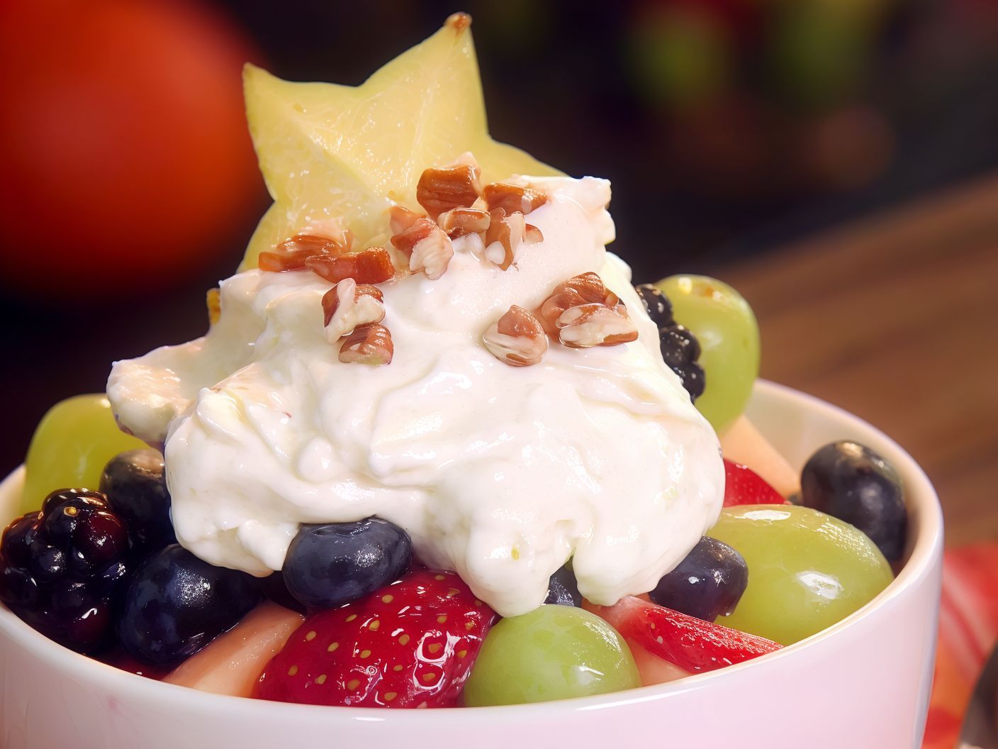 Fruit Salad With Ice Cream And Nuts