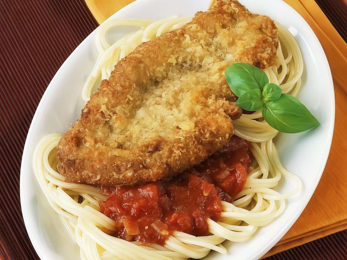 Chicken Pane With Spaghetti
