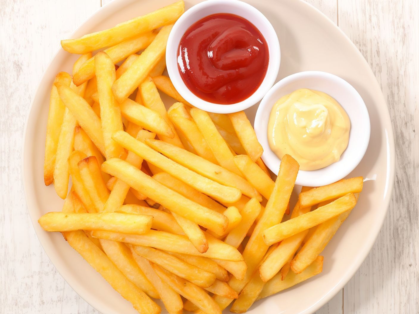 French Fries Fingers With Ketchup And Mayonnaise Sandwich