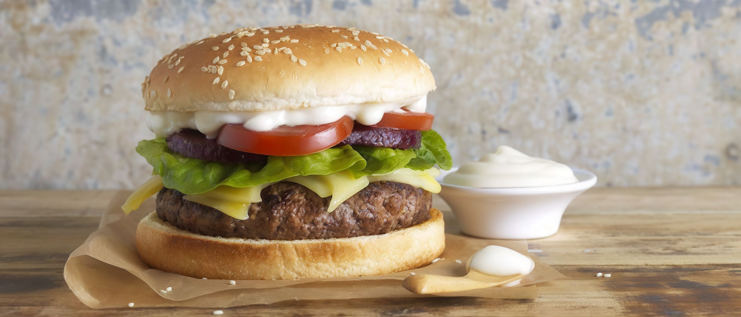 Beef Burger With Mayonnaise Sandwich