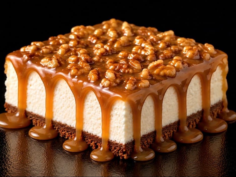 Caramel and Walnut Square Cheesecake