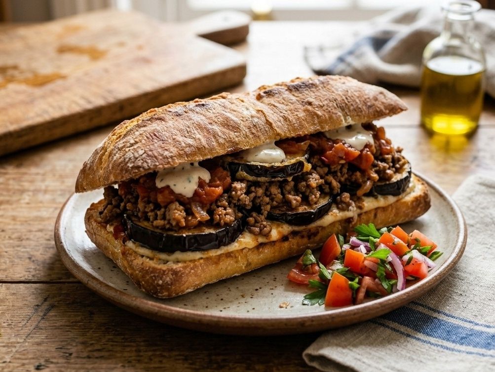 Eggplant Mesakaa sandwich