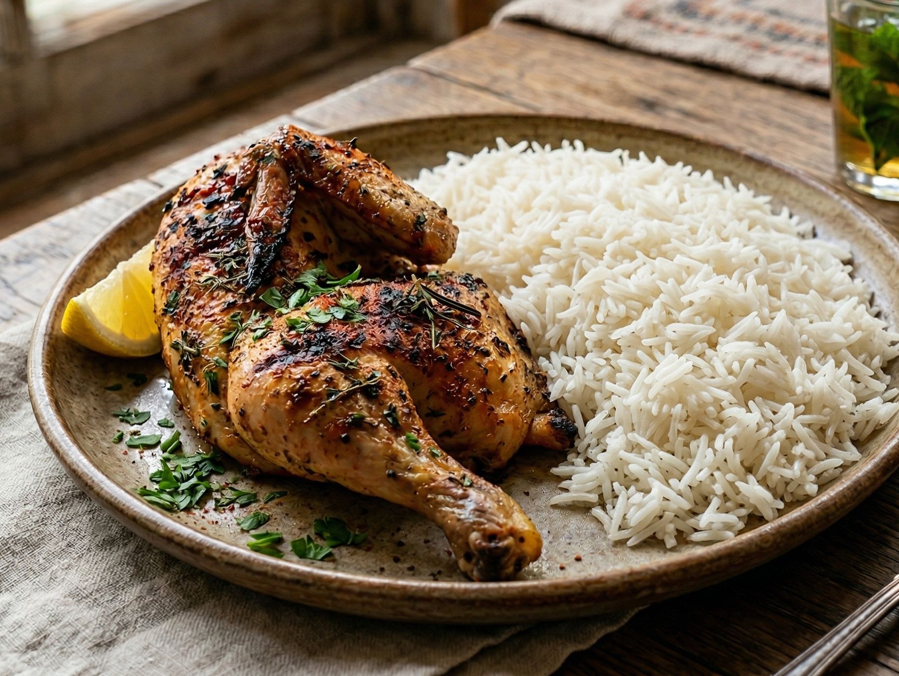 Quarter chicken breast and basmati