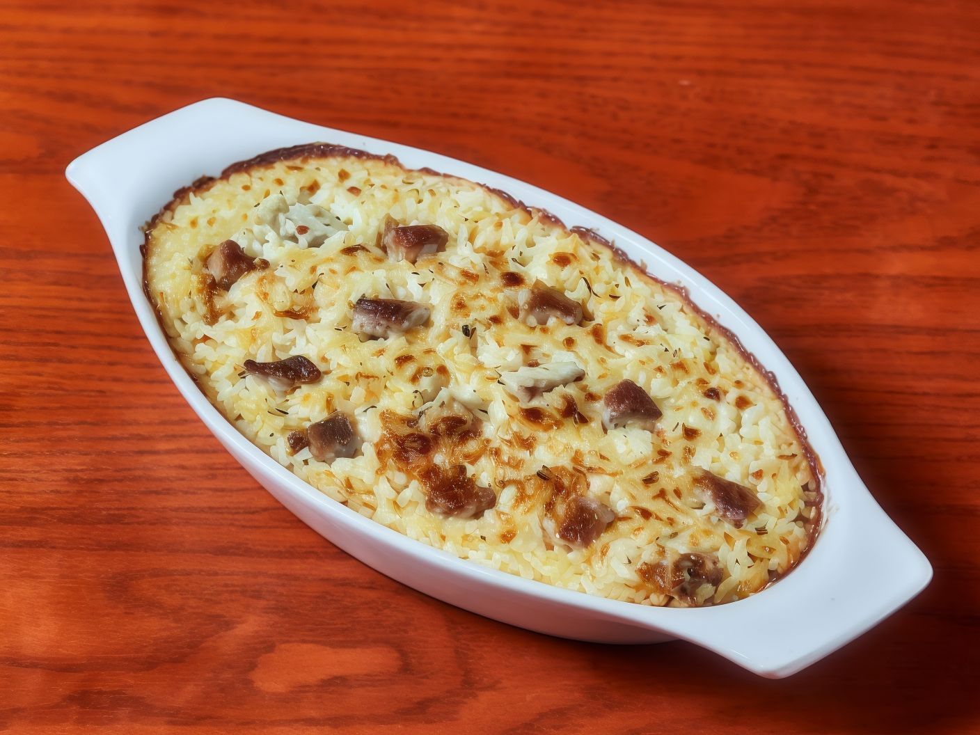 Oven Rice With Cream And Cubes Of Beef