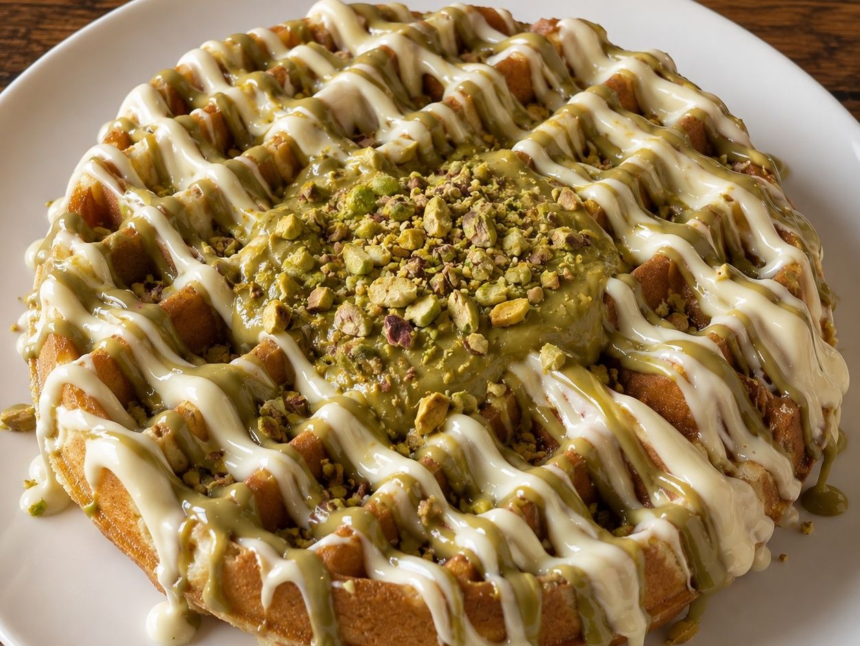 White chocolate waffle with pistachio
