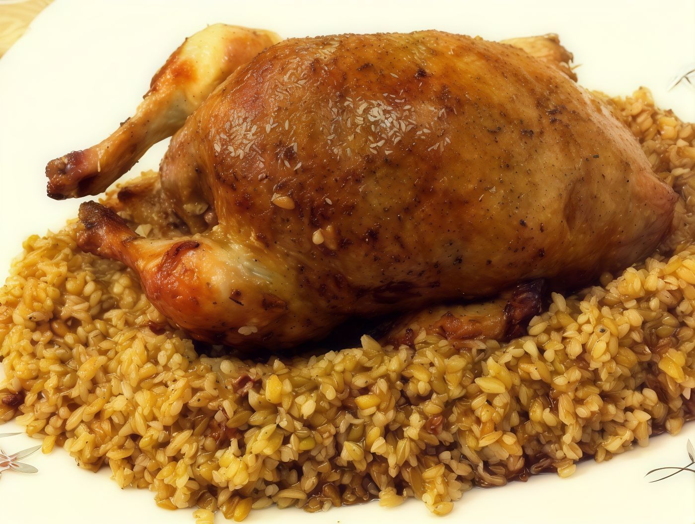 Stuffed Baladi Chicken With Freekeh Grits