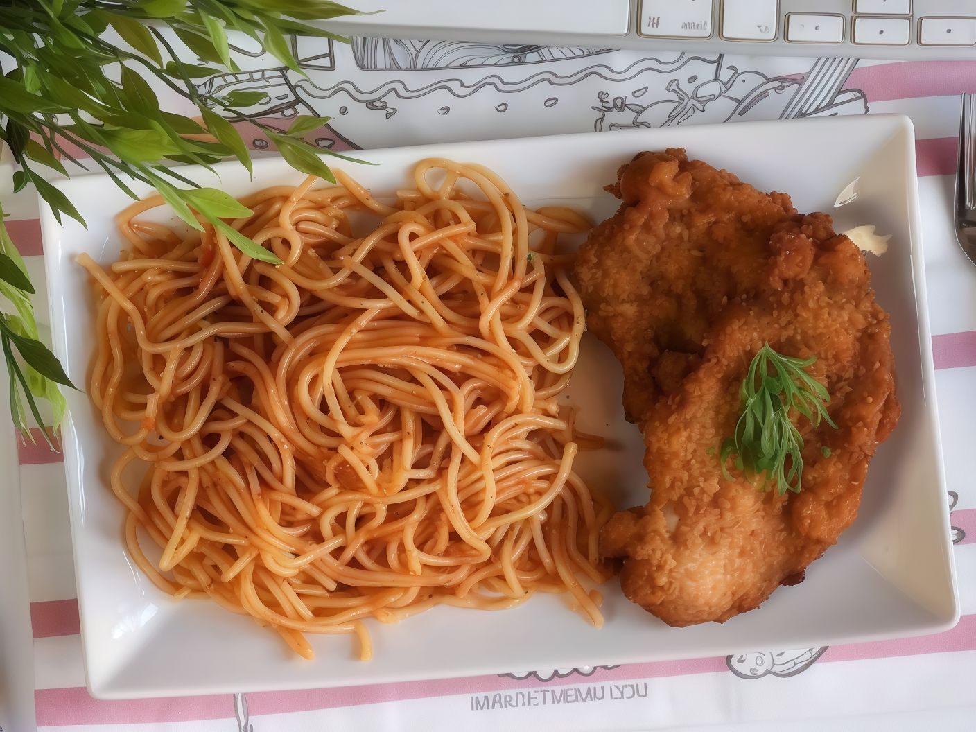 Chicken Pane With Spaghetti Pasta Meal