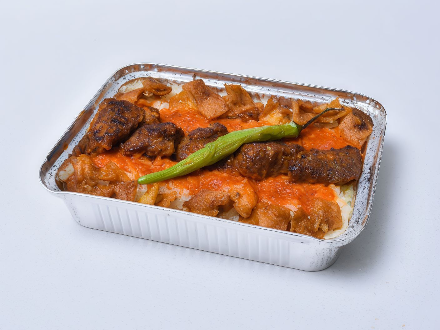 Meat Fatteh With Red Sauce Meal