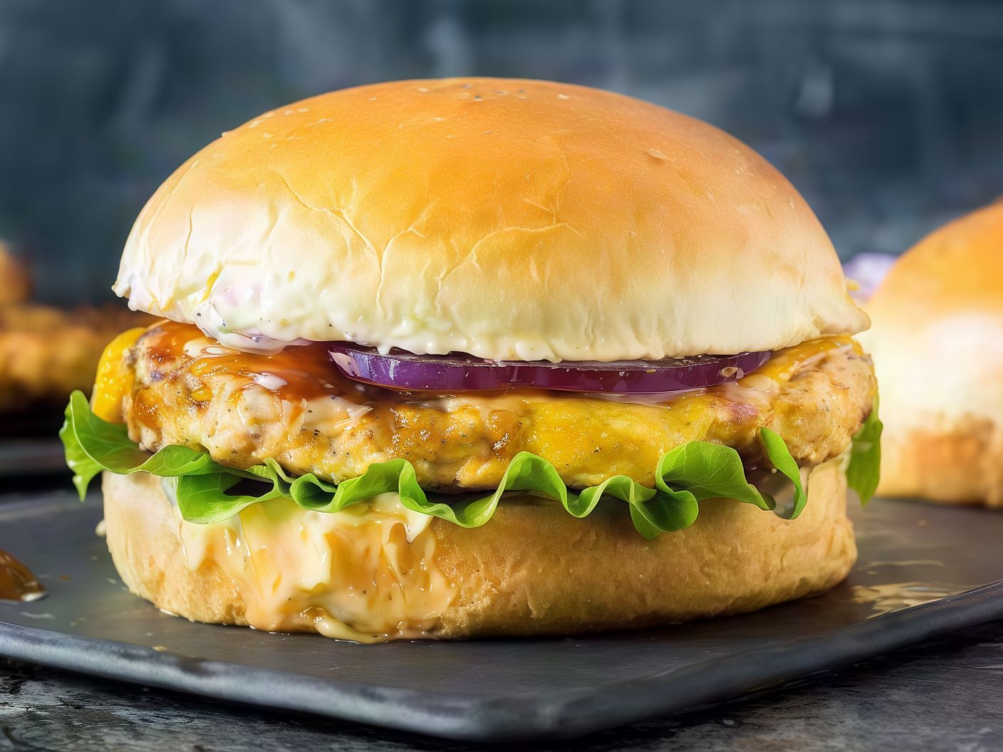 Chicken Burger Stuffed With Cheese Sandwich