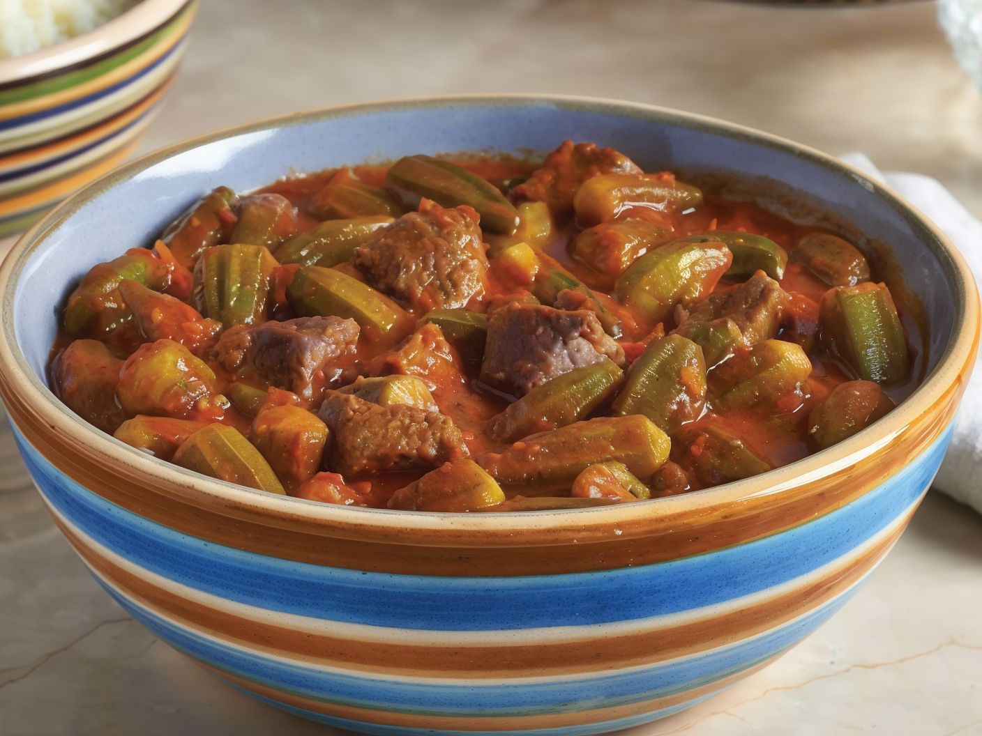 Okra With Mutton Meat Casserole
