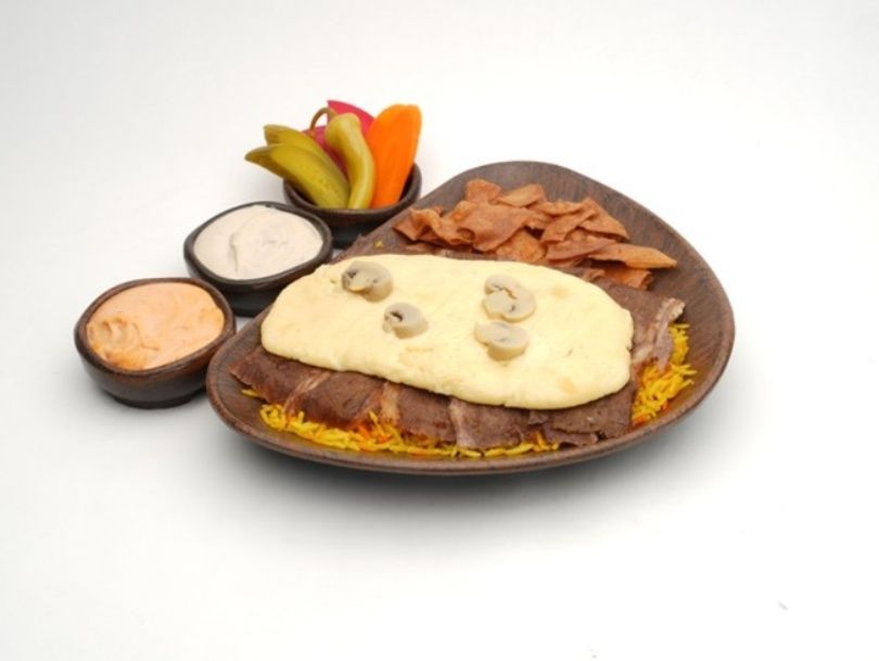 Meat Shawarma Fatteh with Mozzarella + Mushroom