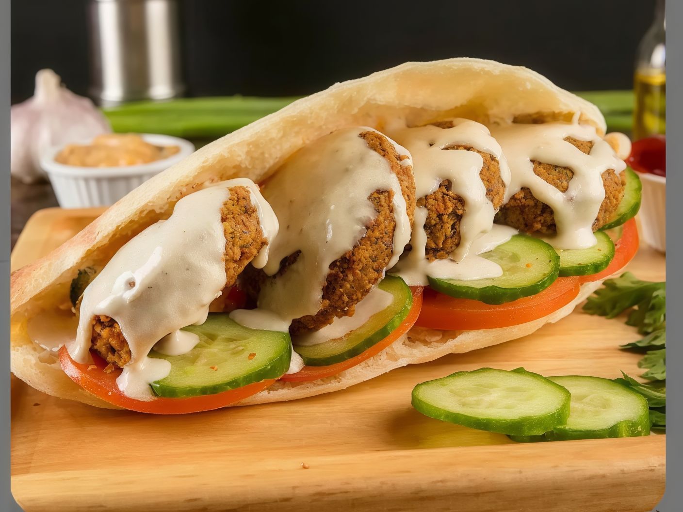 Fried eggplant falafel sandwich