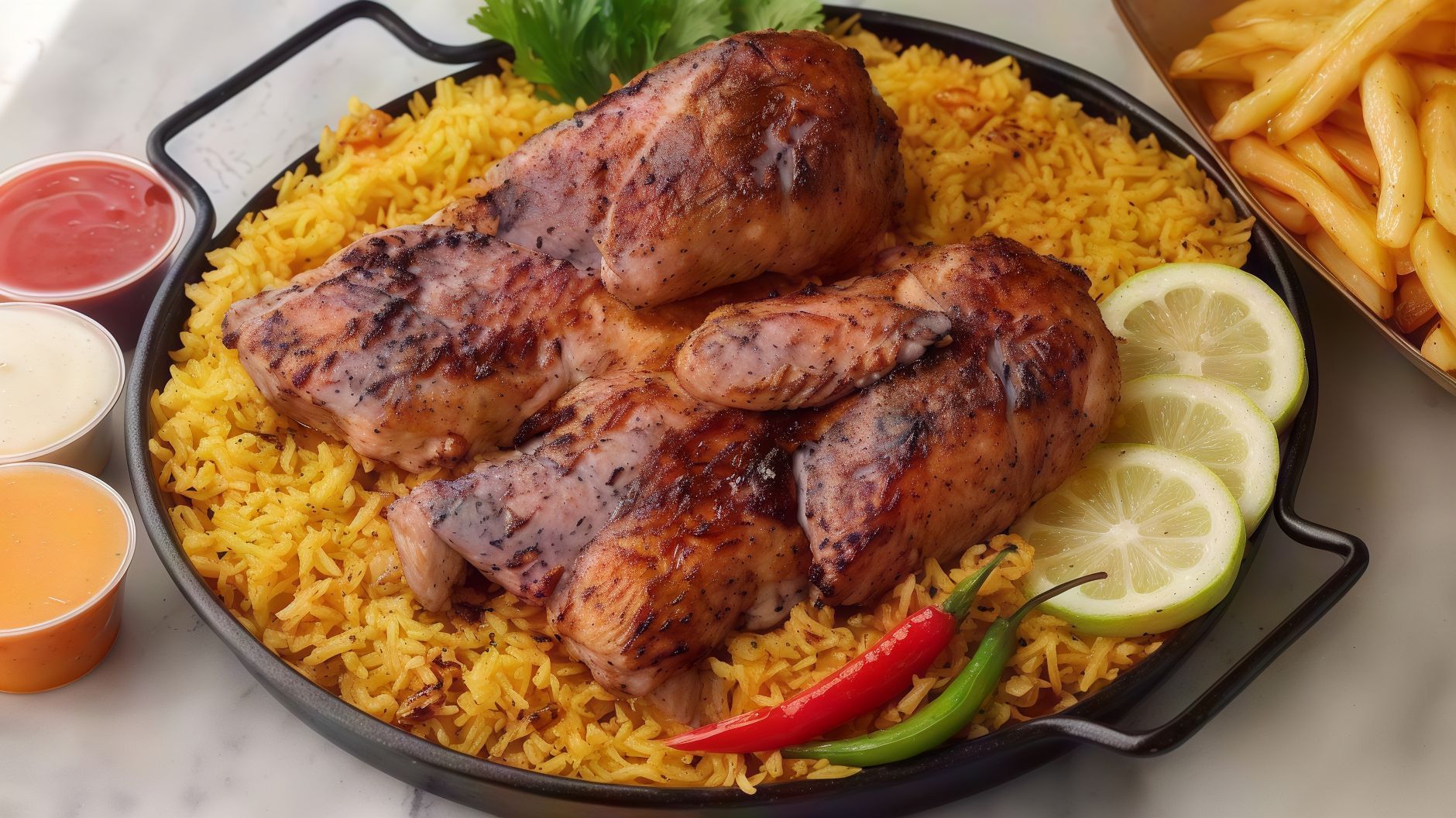 Quarter Chicken Breast Meal With Bone, Grilled On Charcoal