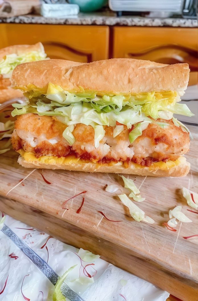 Fried Fish Fillet Baguette Sandwich